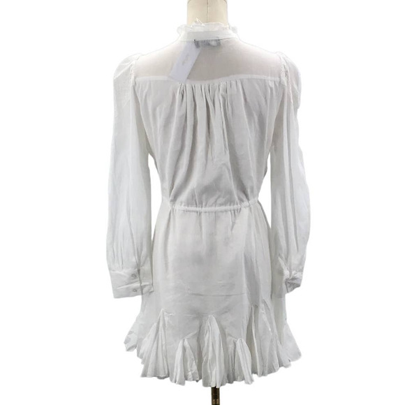 AaKaa SZ M White Lace Cotton Belted Long Sleeve Flutter Mini Dress NWT B21 - Picture 2 of 6
